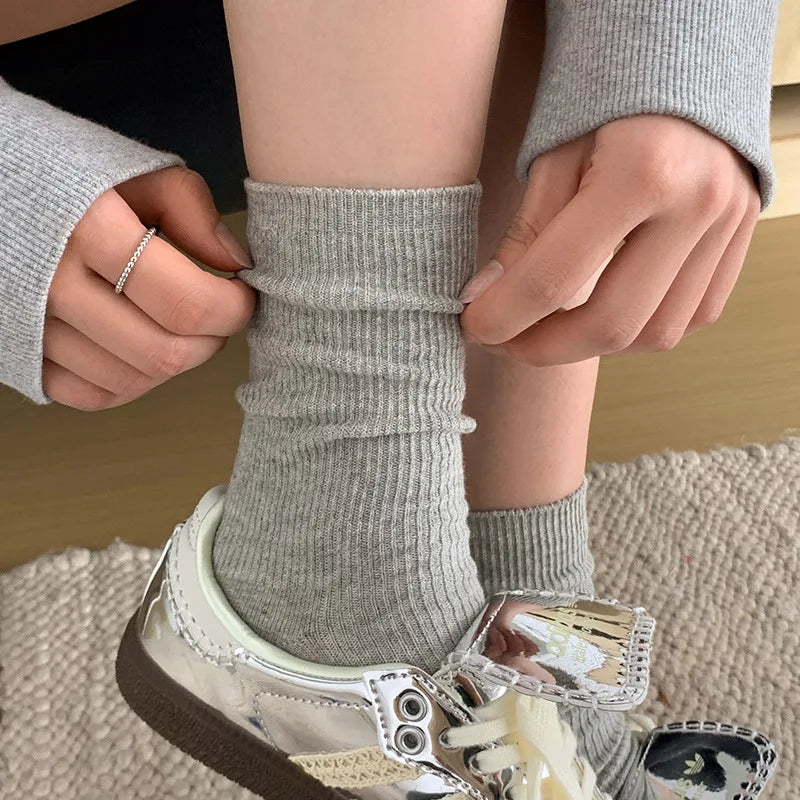 Cream Women's Spring Summer Middle Tube Long Loose Socks