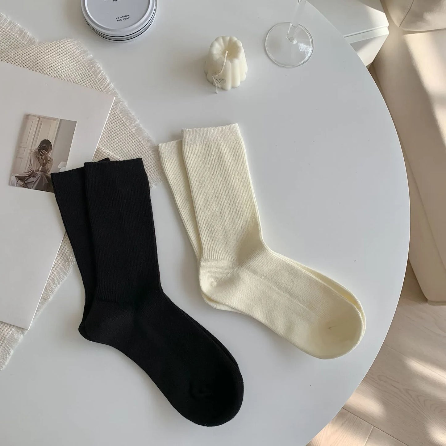 Cream Women's Spring Summer Middle Tube Long Loose Socks