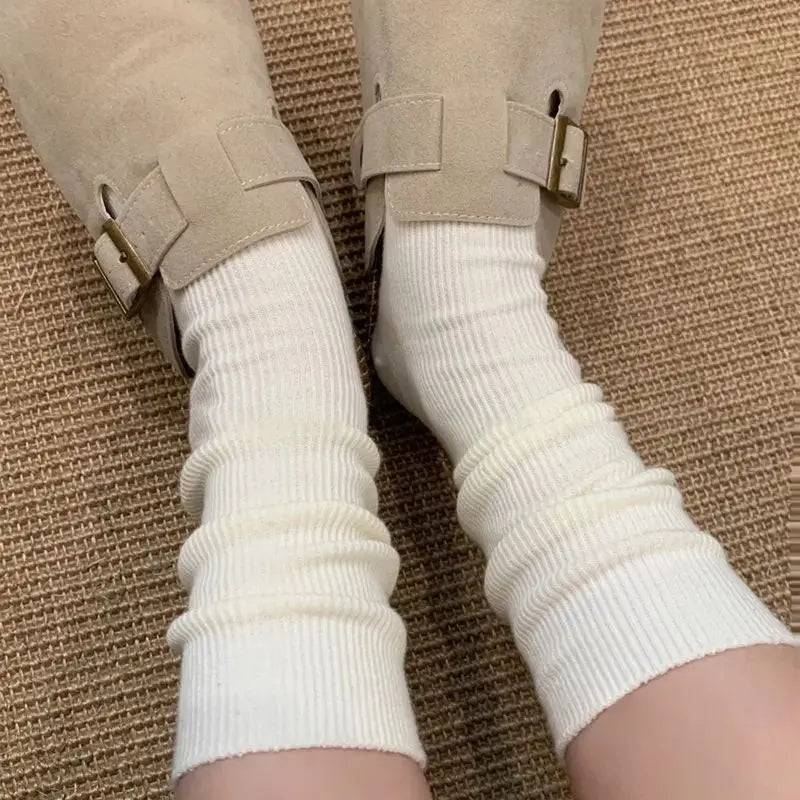 Cream Women's Spring Summer Middle Tube Long Loose Socks