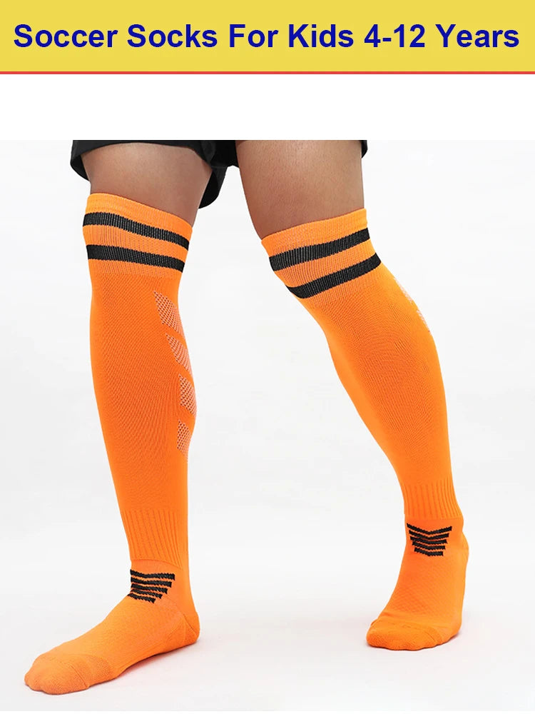 Soccer Socks for Kid Boys Girls 4-12 Years Athletic Football Baseball Children Youth Knee High Stripes Tube Socks