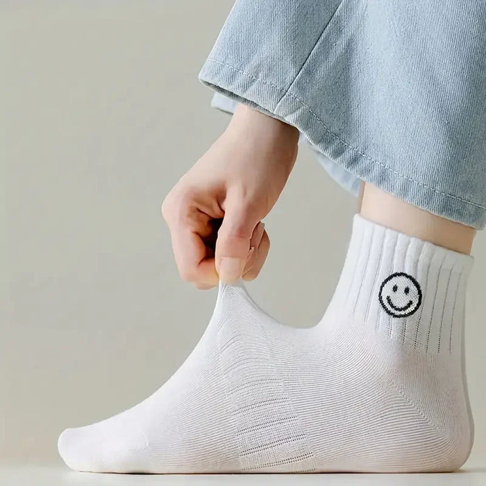 5 Pairs of Cartoon Face Knee-High Embroidery Socks