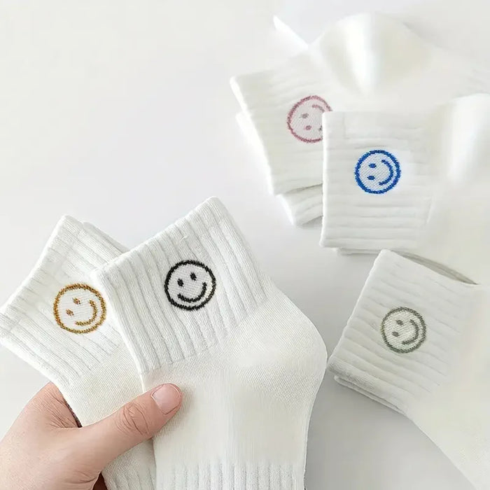 5 Pairs of Cartoon Face Knee-High Embroidery Socks