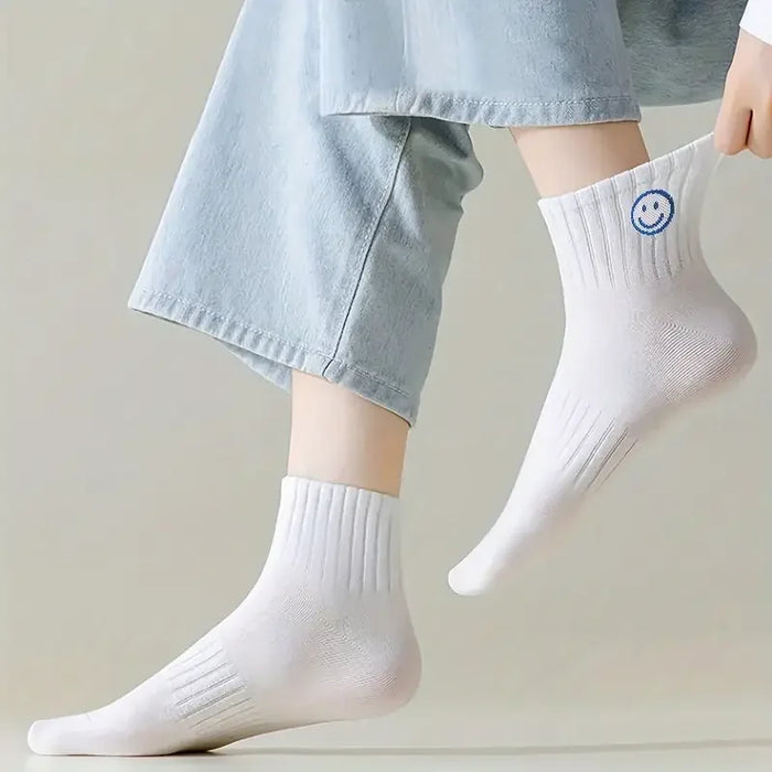 5 Pairs of Cartoon Face Knee-High Embroidery Socks