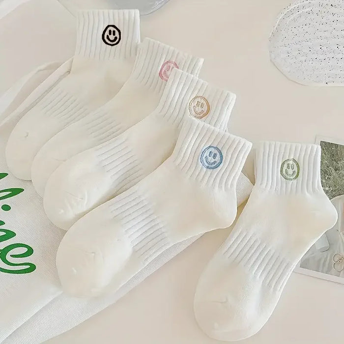 5 Pairs of Cartoon Face Knee-High Embroidery Socks