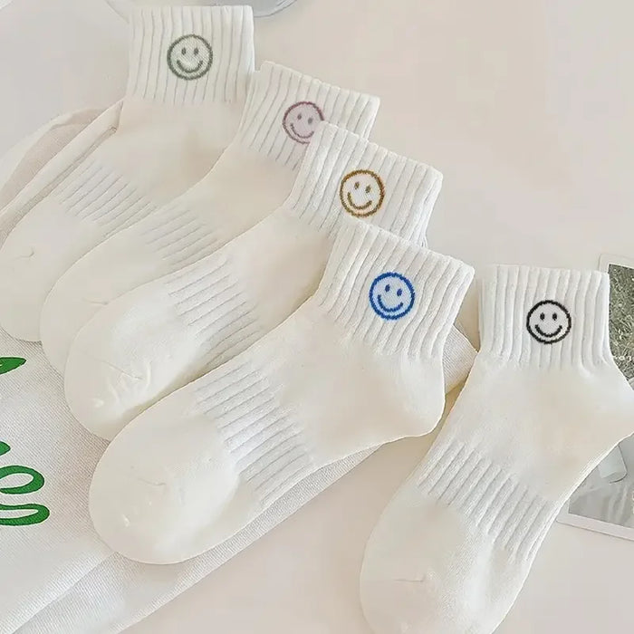 5 Pairs of Cartoon Face Knee-High Embroidery Socks