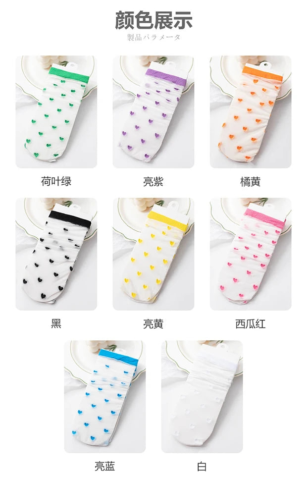 Children summer ultra-thin Transparent love crystal socks