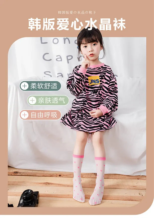 Children summer ultra-thin Transparent love crystal socks