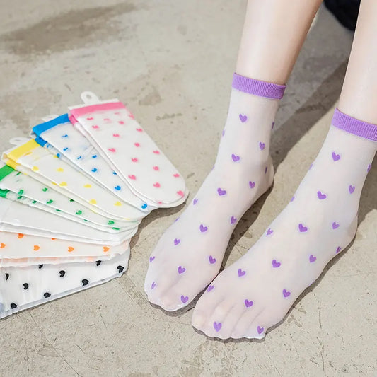 Children summer ultra-thin Transparent love crystal socks