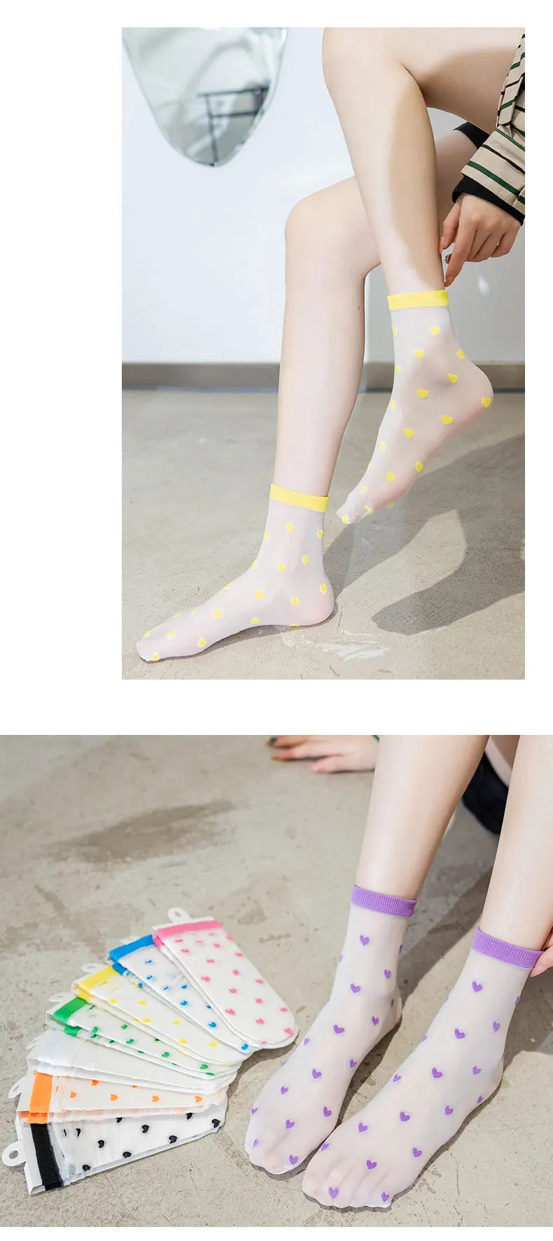 Children summer ultra-thin Transparent love crystal socks