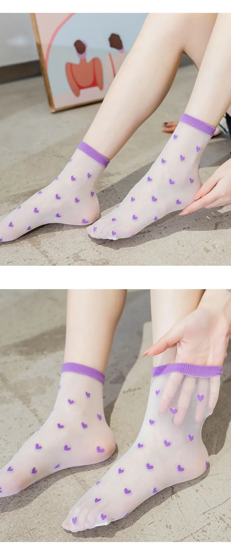 Children summer ultra-thin Transparent love crystal socks