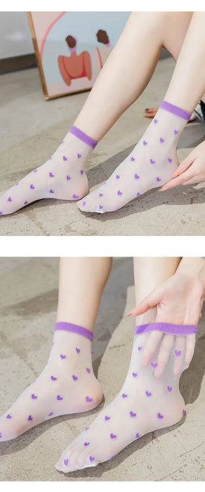 Children summer ultra-thin Transparent love crystal socks