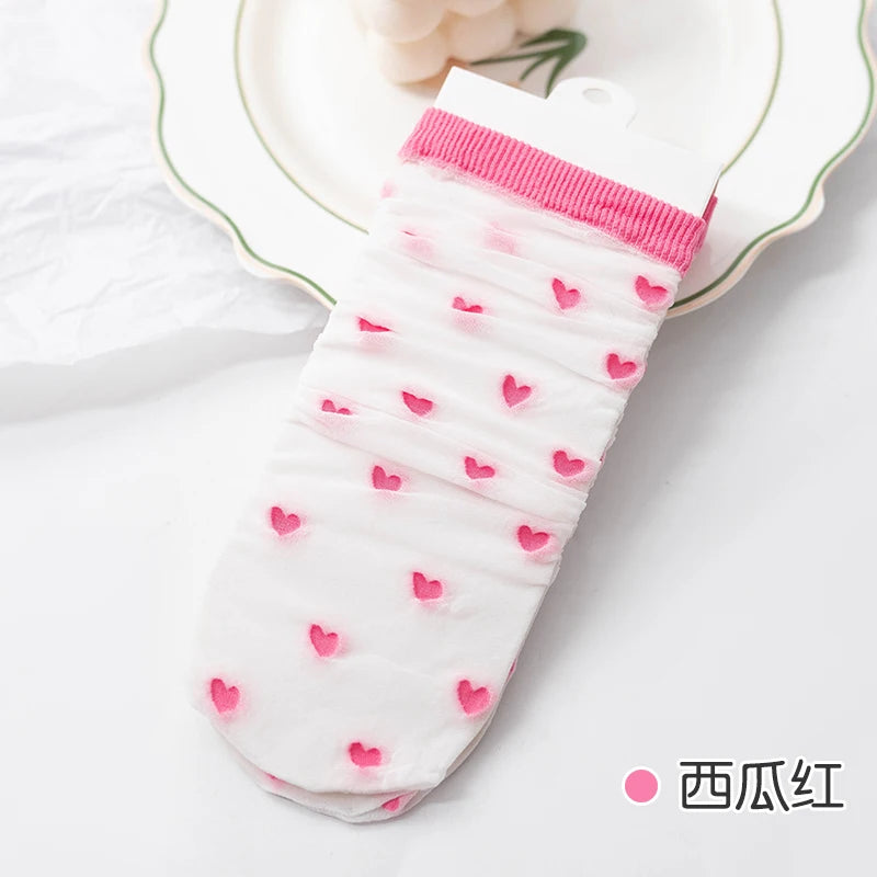 Children summer ultra-thin Transparent love crystal socks