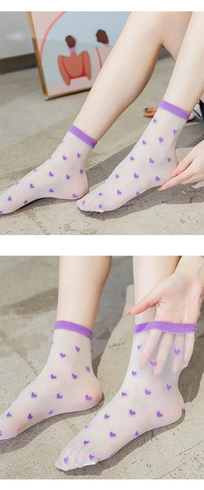 Children summer ultra-thin Transparent love crystal socks