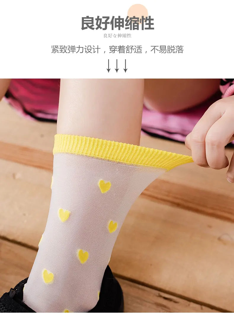Children summer ultra-thin Transparent love crystal socks