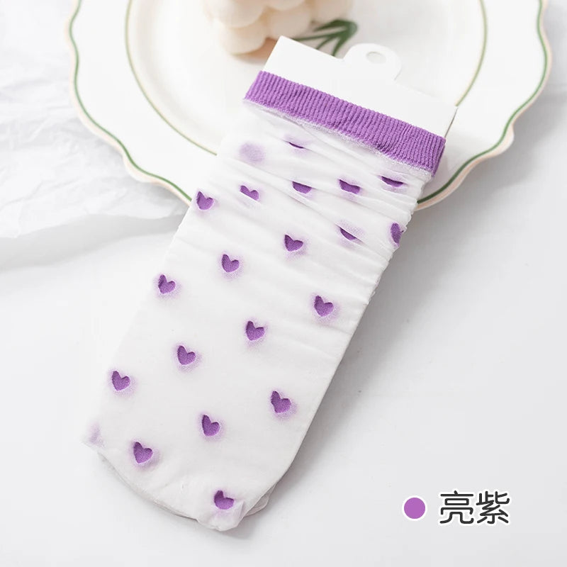Children summer ultra-thin Transparent love crystal socks