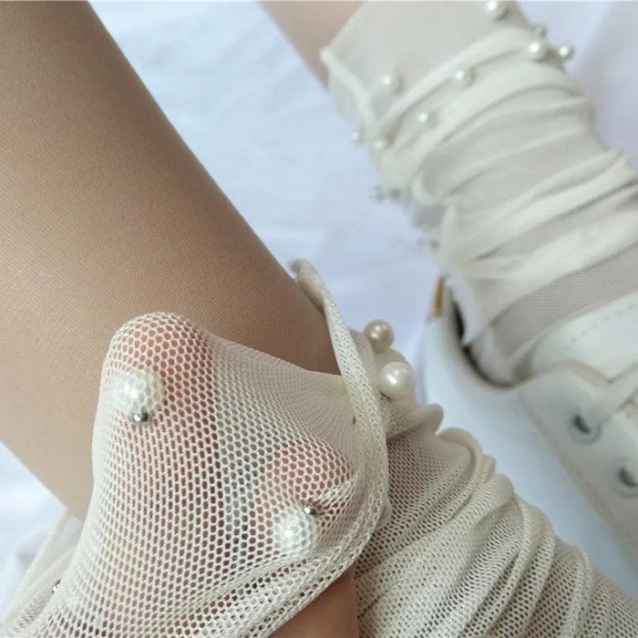 Mesh Pearls Women Socks