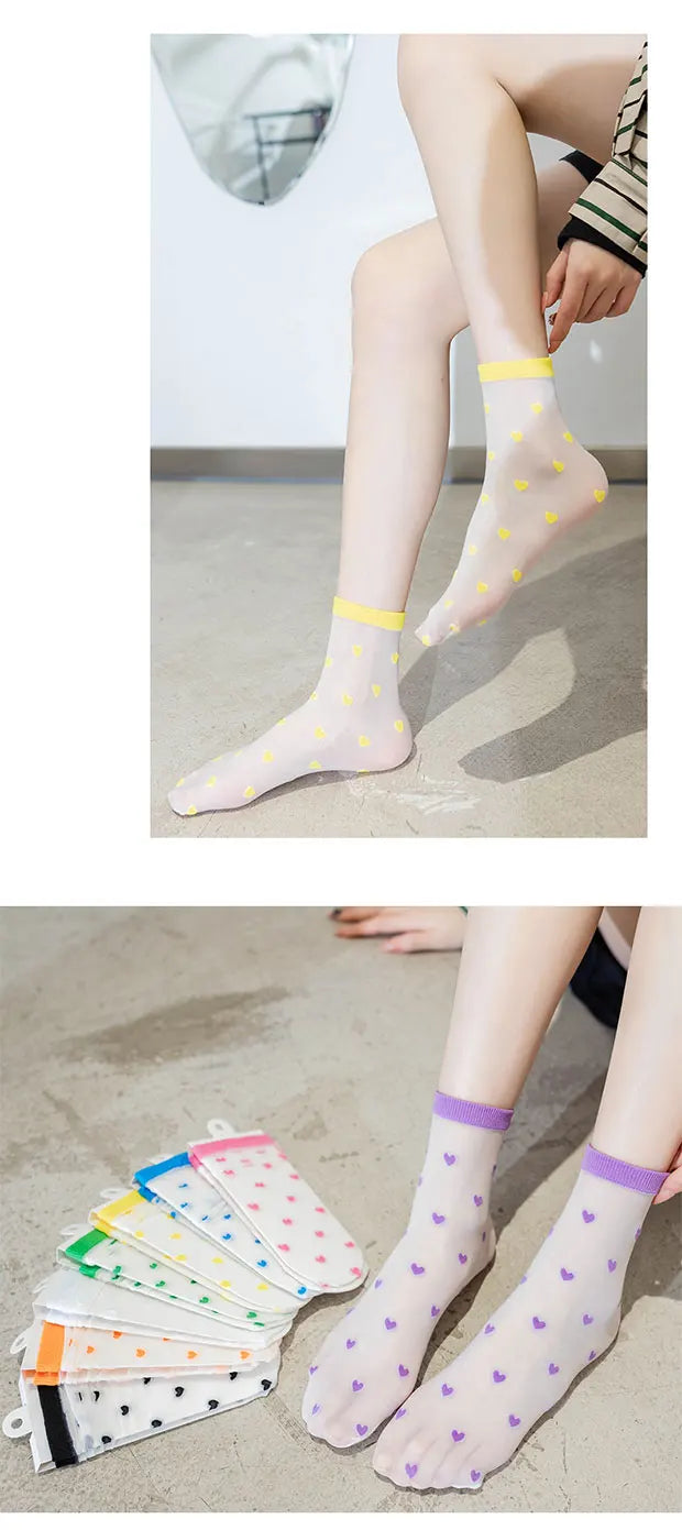 Children summer ultra-thin Transparent love crystal socks
