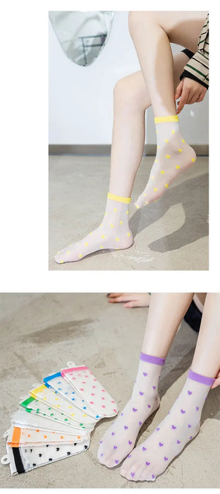 Children summer ultra-thin Transparent love crystal socks