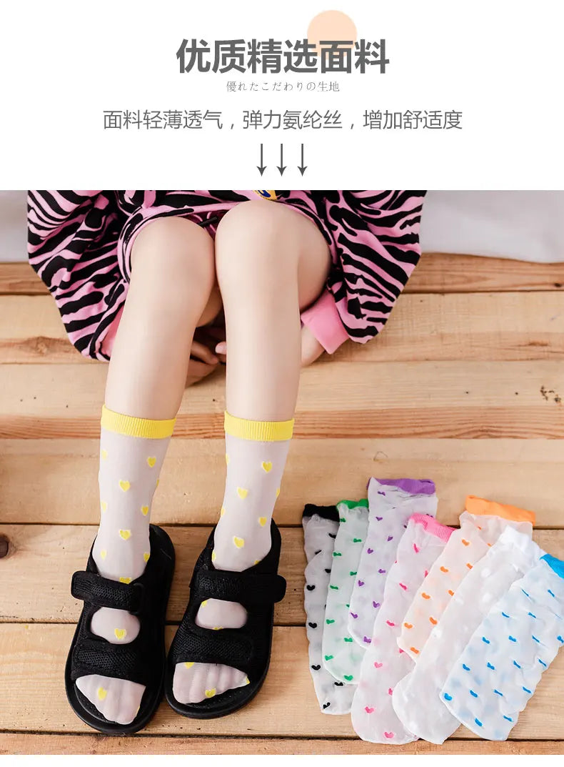 Children summer ultra-thin Transparent love crystal socks