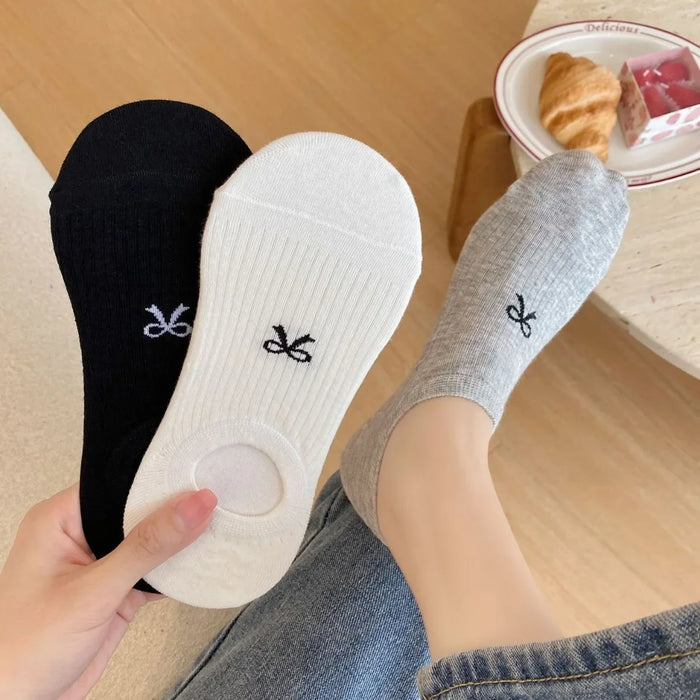 1-5pairs Summer Bowknot  Boat Socks for Women