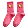 solid-color-medium-tube-socks-for-womens-fresh-smiling-face-pattern-simple-style-comfortable-breathable-girl-socks