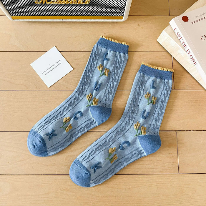 Blue Women Cartoon Print  Socks