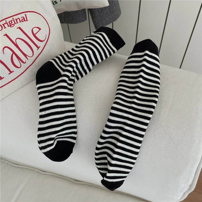 Striped Cotton Socks Women’s Breathable Middle Tube Socks