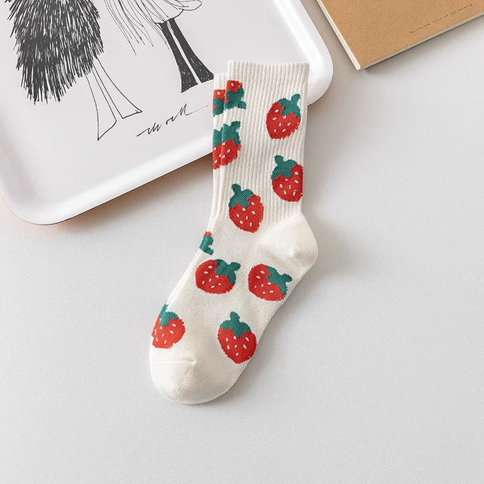 Women's Floral Heart Print Crew Socks