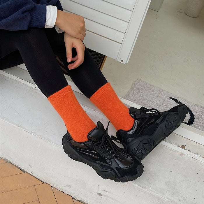 Rabbits Hair Women's Socks Solid Thermal Cashmere