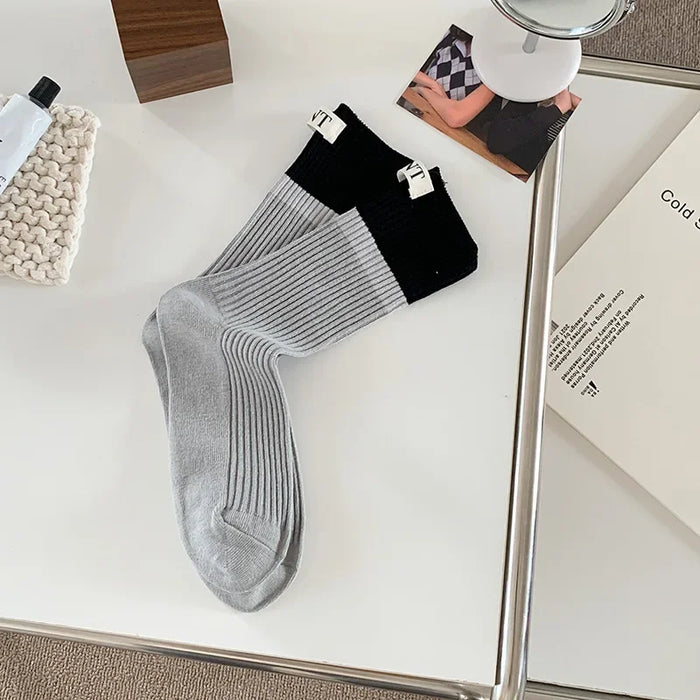Contrast coloured socks, women's high top pile up socks
