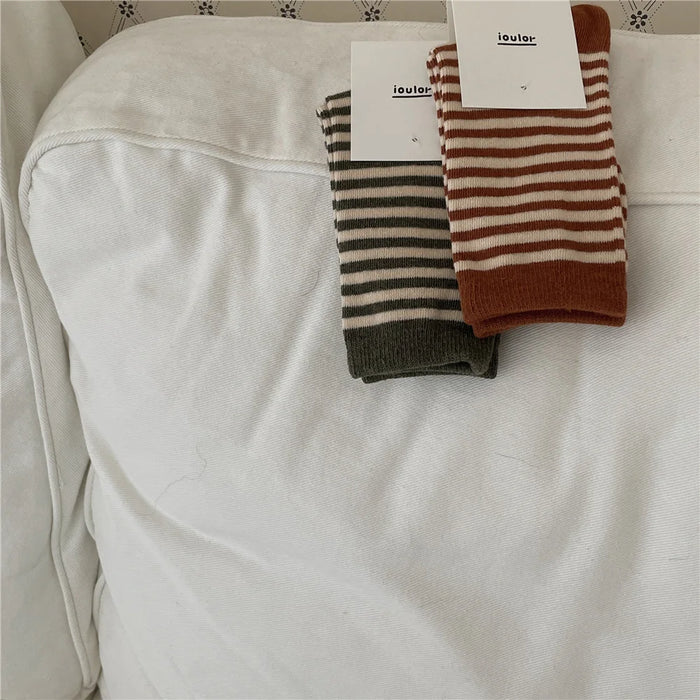 Striped Cotton Socks Women’s Breathable Middle Tube Socks