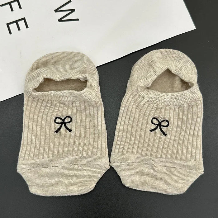 1-5pairs Summer Bowknot  Boat Socks for Women