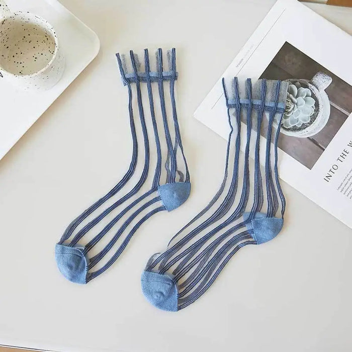 ultra-thin-cute-mesh-summer-transparent-for-women-glass-silk-socks-female-hosiery-striped-socks-middle-tube-socks