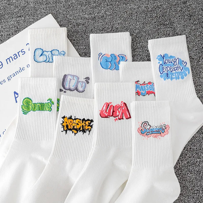 9 Pairs/Set Unisex Socks Letters Printed