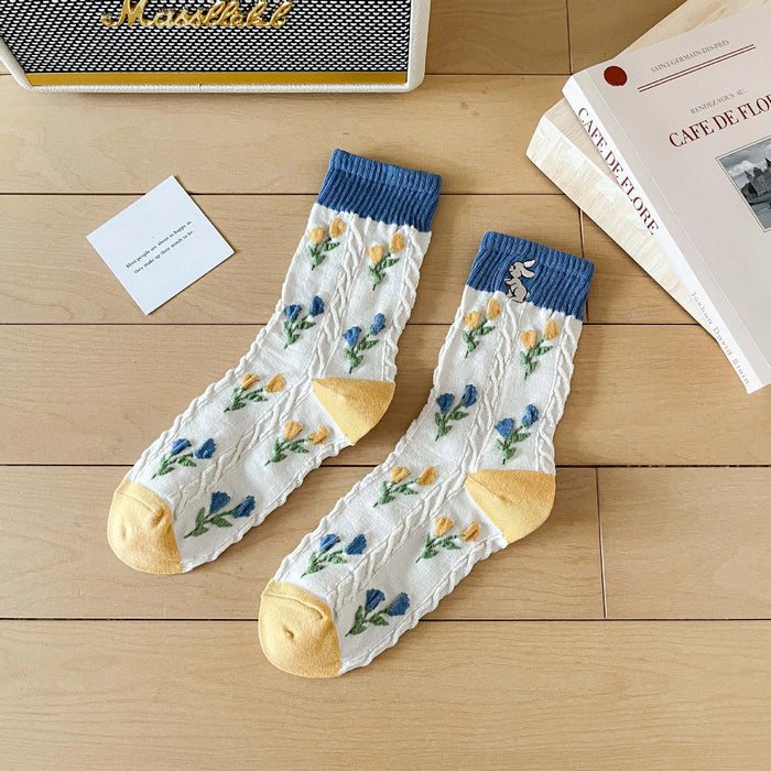 Blue Women Cartoon Print  Socks