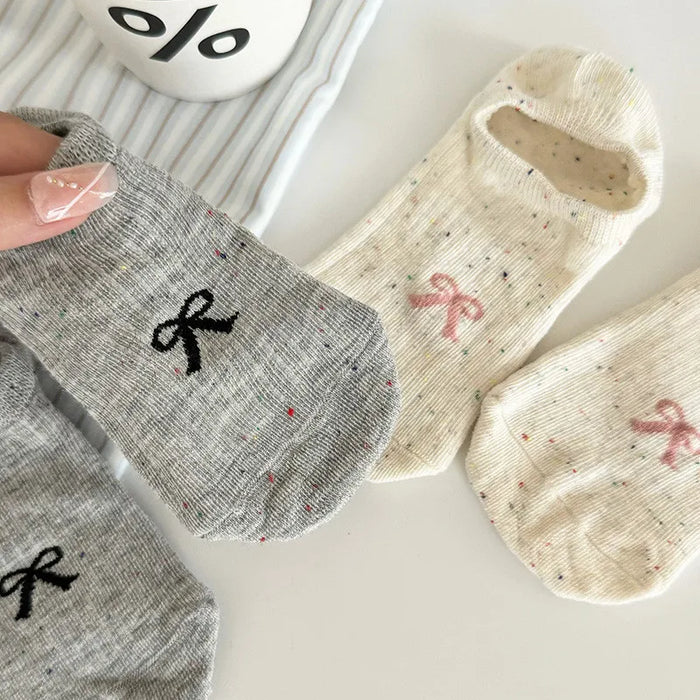 Women Thin Dot Yarn Bowknot No-show Socks