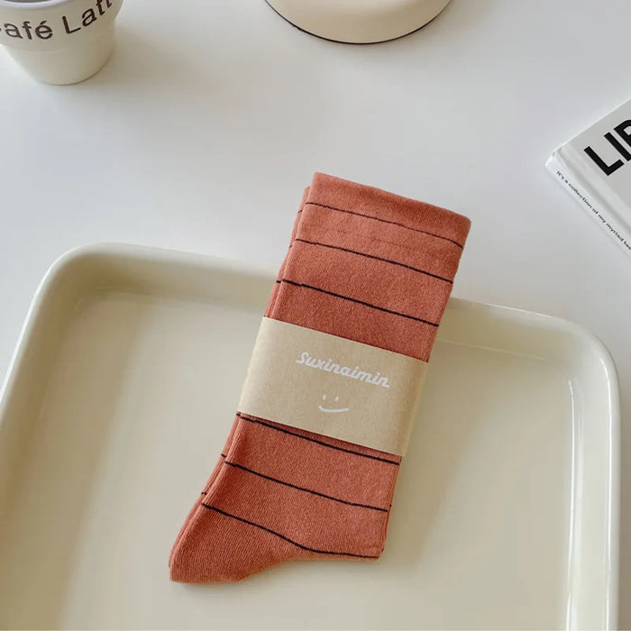 College Style Striped  Crew Socks Women Casual Fashion