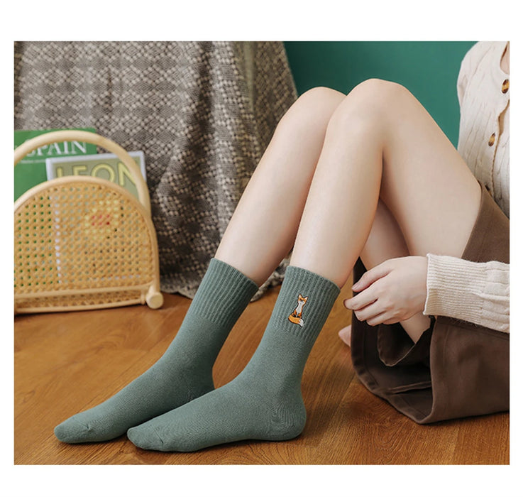New Cute Embroidery Fox Cartoon Animal Socks