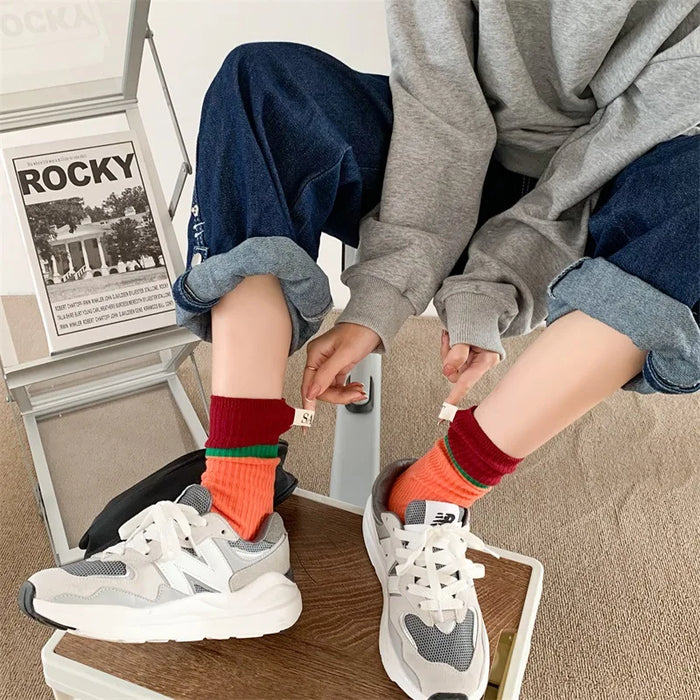 Contrast coloured socks, women's high top pile up socks