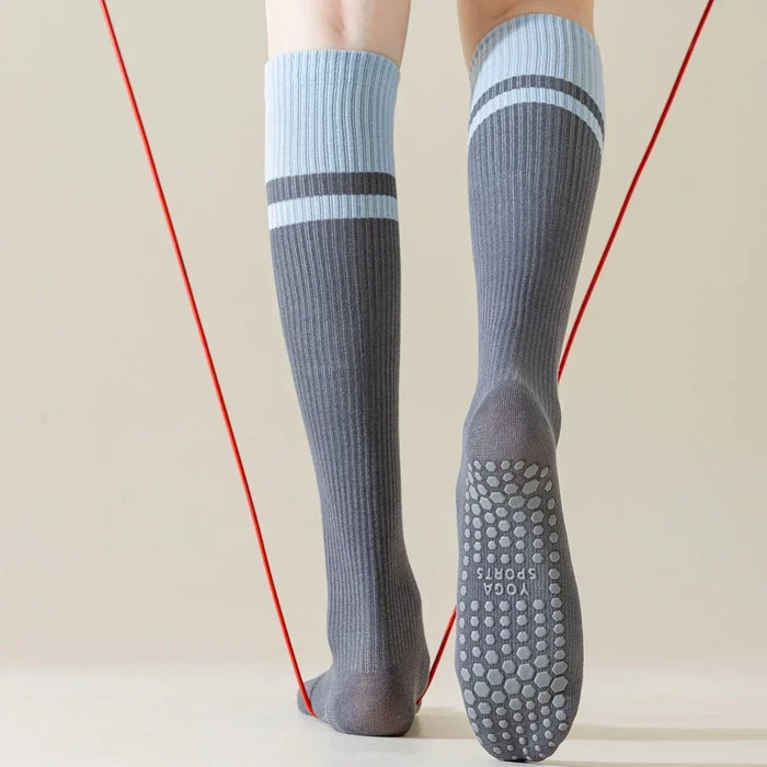 2-pairs-grip-pilates-socks-women-non-slip-yoga-fitness-calf-compression-socks-high-quality-cotton-running-sports-socks-ladies