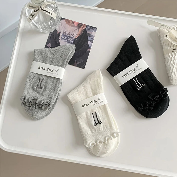 Lace Bow Long Socks Casual Crew Loose Sox Mid-tube Thin Stockings