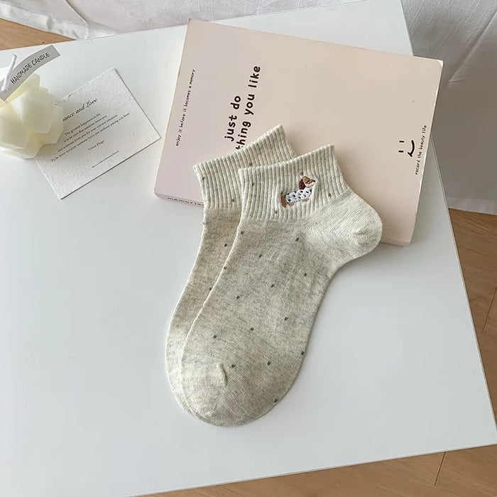 womens-socks-cartoon-dog-embroidery-short-socks-spring-summer-thin-cute-cotton-socks-boneless-sweat-absorbing-wave-point-socks