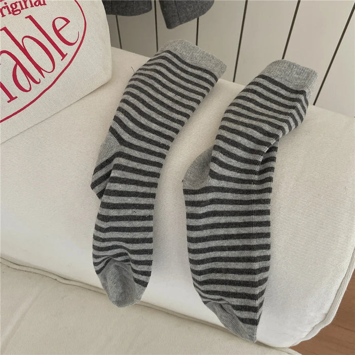 Striped Cotton Socks Women’s Breathable Middle Tube Socks