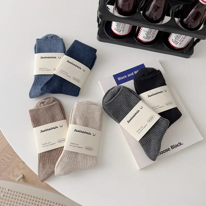 Mens Breathable Elastic Cotton Long Socks Solid Color