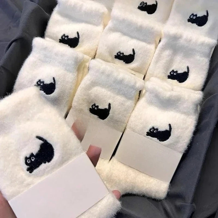1/3P Cute Cat Mink Fleece Super Soft Socks for Women
