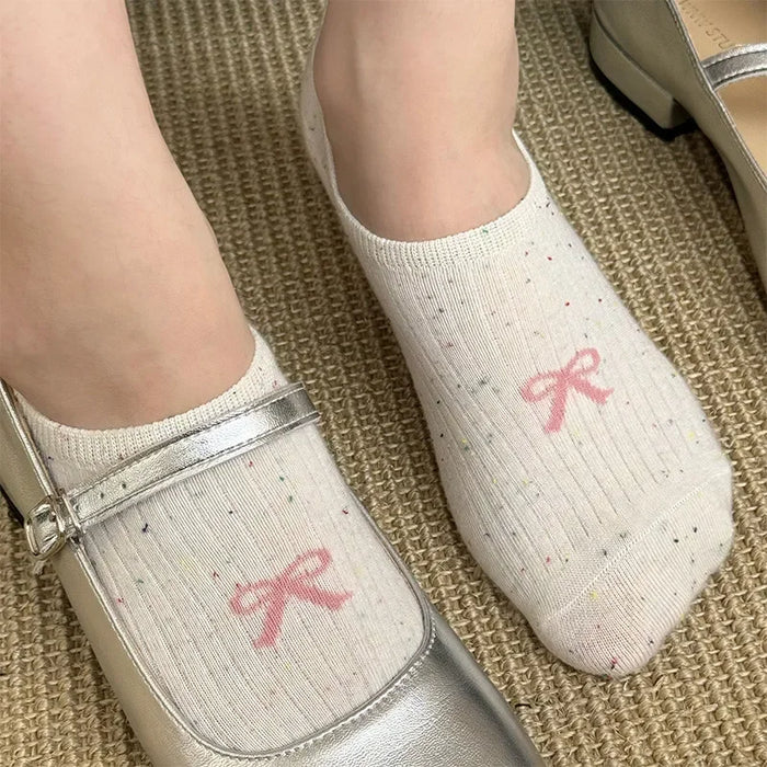 Women Thin Dot Yarn Bowknot No-show Socks