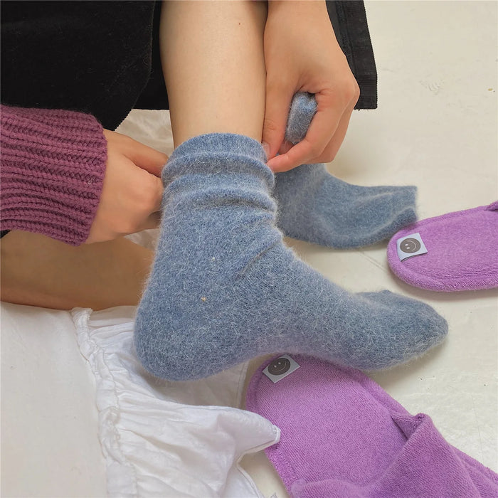 Rabbits Hair Women's Socks Solid Thermal Cashmere