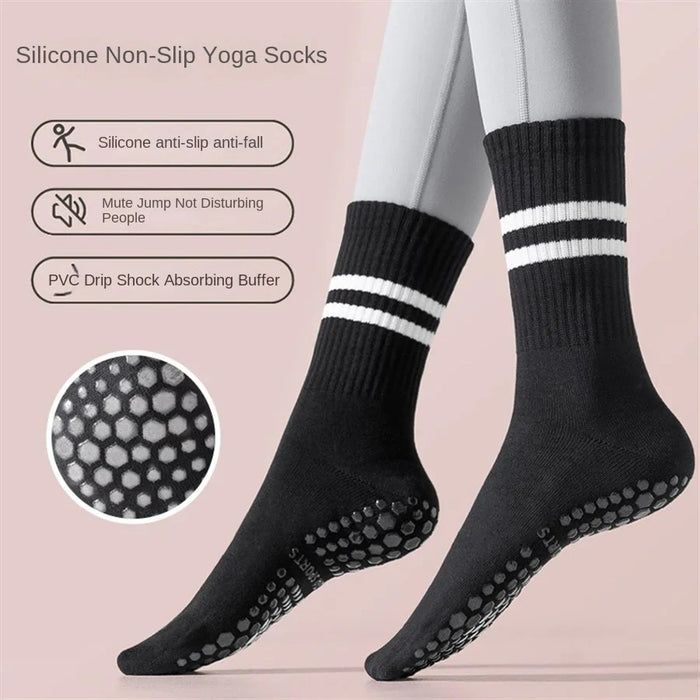 women-anti-skid-yoga-socks-grips-cotton-mid-tube-bottom-breathable-fitness-dance-barre-workout-pilates-socks-7-colors