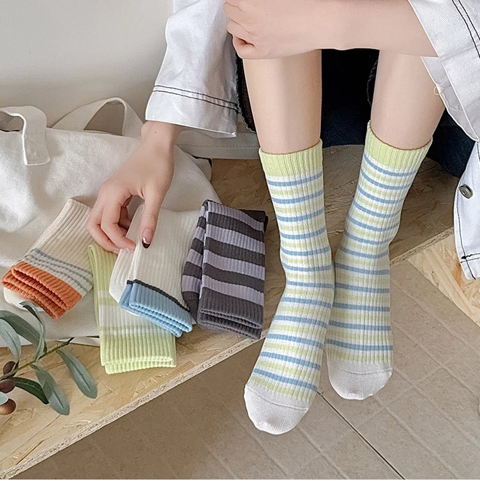 Mixed-color Daily Elastic Crew Socks Comfortable