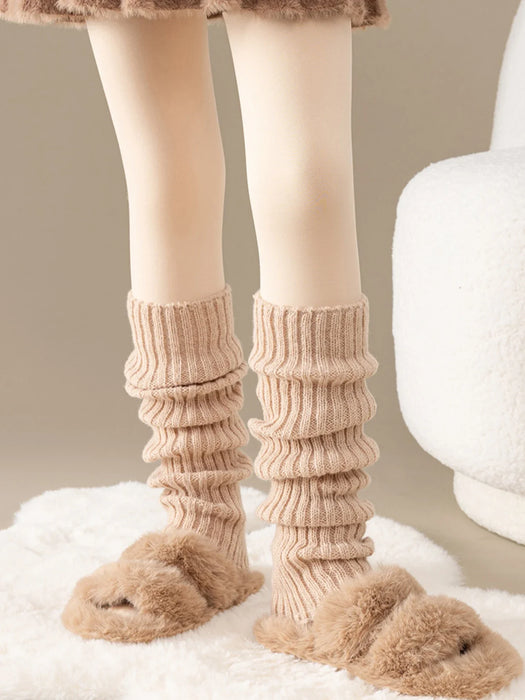 4-pairs-ladies-solid-color-vertical-stripes-warm-over-knee-socks-jk-fashion-autumn-winter-collection-simple-design